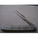 Rare George III Mother of Pearl Hafted Silver Bladed Folding Fruit Fork