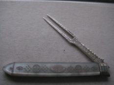 Rare George III Mother of Pearl Hafted Silver Bladed Folding Fruit Fork