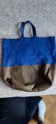 Celine, Vertical Bicolor Tote Royal Blue/Khaki Calf Leather Handbag With Royal Blue Leather.