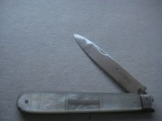 William IV Beehive Decorated Mother of Pearl Hafted Silver Bladed Folding Fruit Knife