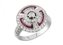 A Diamond and Ruby Target Ring