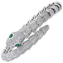 14 K / 585 White Gold Serpenti Diamond and Emerald Bracelet