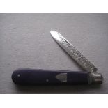 Rare Blue Bakerlite Plastic Hafted Silver Bladed Folding Fruit Knife