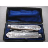 Victorian Mother of Pearl Hafted Silver Bladed Folding Fruit Knife and Fork, Cased