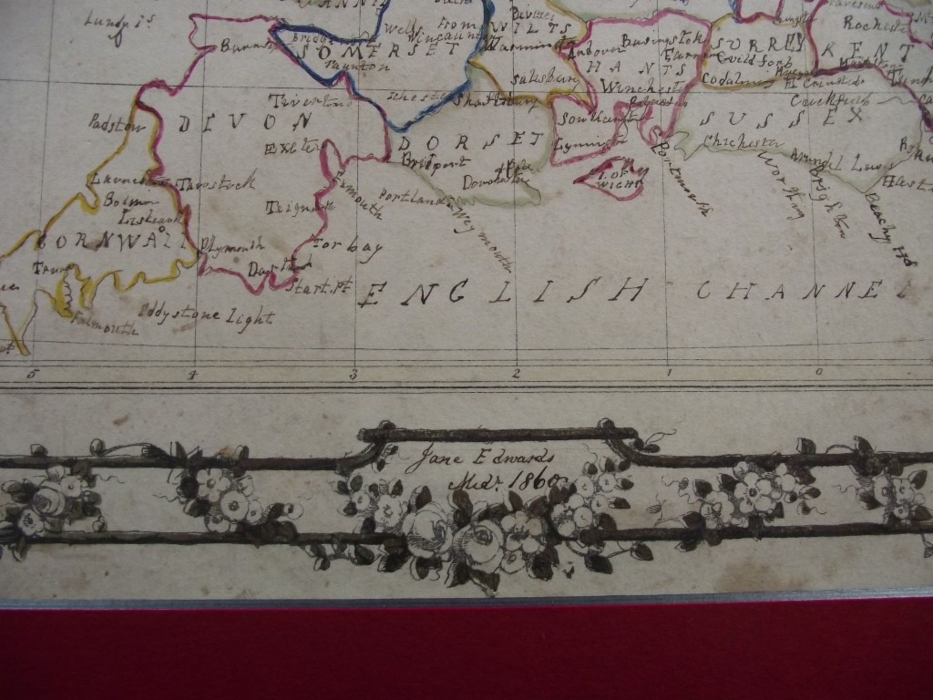 2 x 19th Century Hand Drawn Maps - Signed & Dated By Jane Edwards 1860 - Image 3 of 34