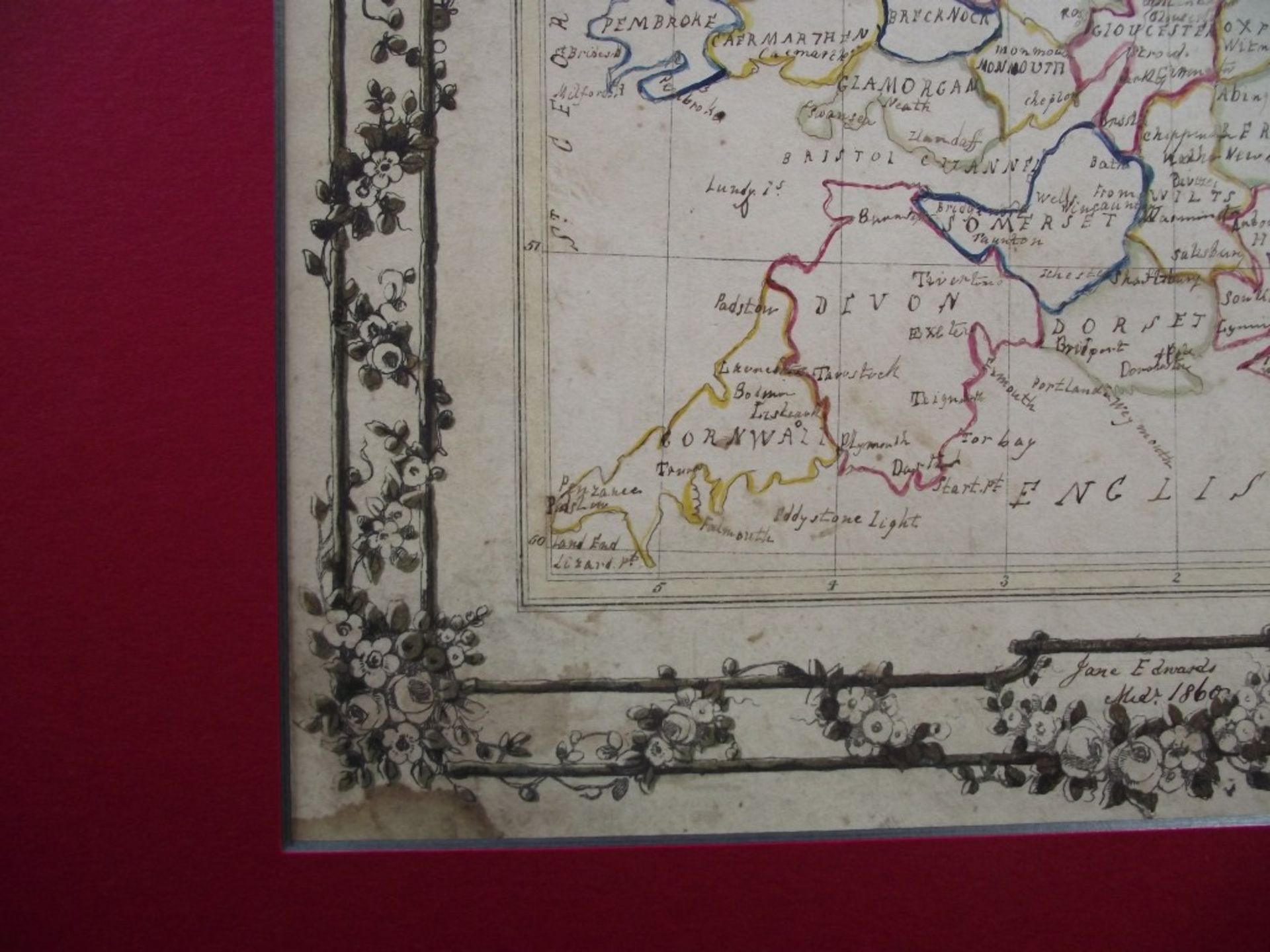 2 x 19th Century Hand Drawn Maps - Signed & Dated By Jane Edwards 1860 - Image 4 of 34