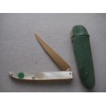 Rare French Gold Bladed Folding Fruit Knife, Cased