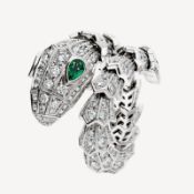 14 K / 585 White Gold Serpenti Diamond and Emerald Ring