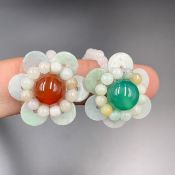 Beautiful 2 Natural Jade Beads With Agate Beads Handmade Rings