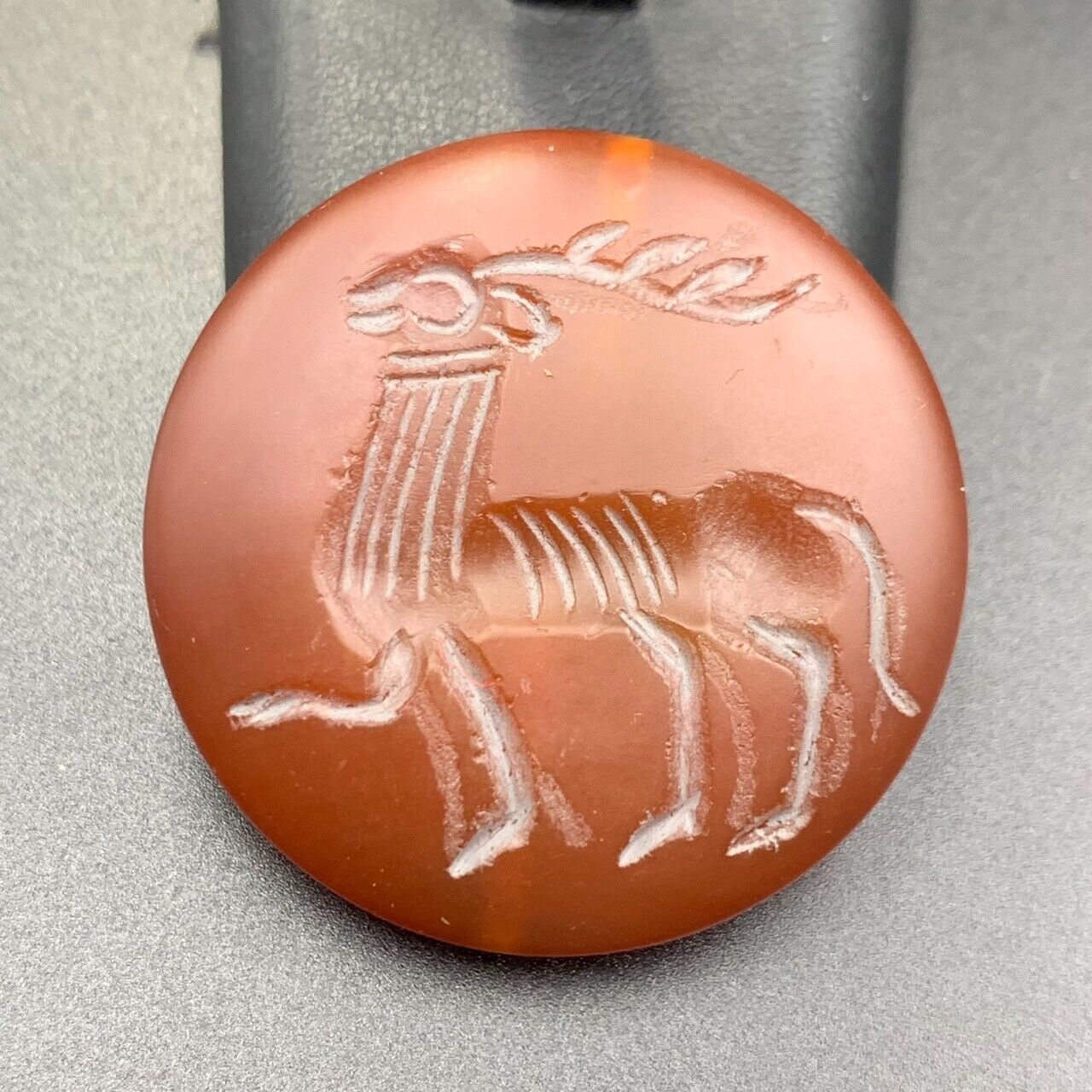 Near Eastern Antique Carnelian Agate Hand Carved Bead Pendant - Image 4 of 5