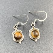 Excellent Natural Tiger Eye & Silver Earrings