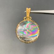 Rarest Natural Rainbow Quartz Sphere Pendant, Top Quality Rainbow Fir