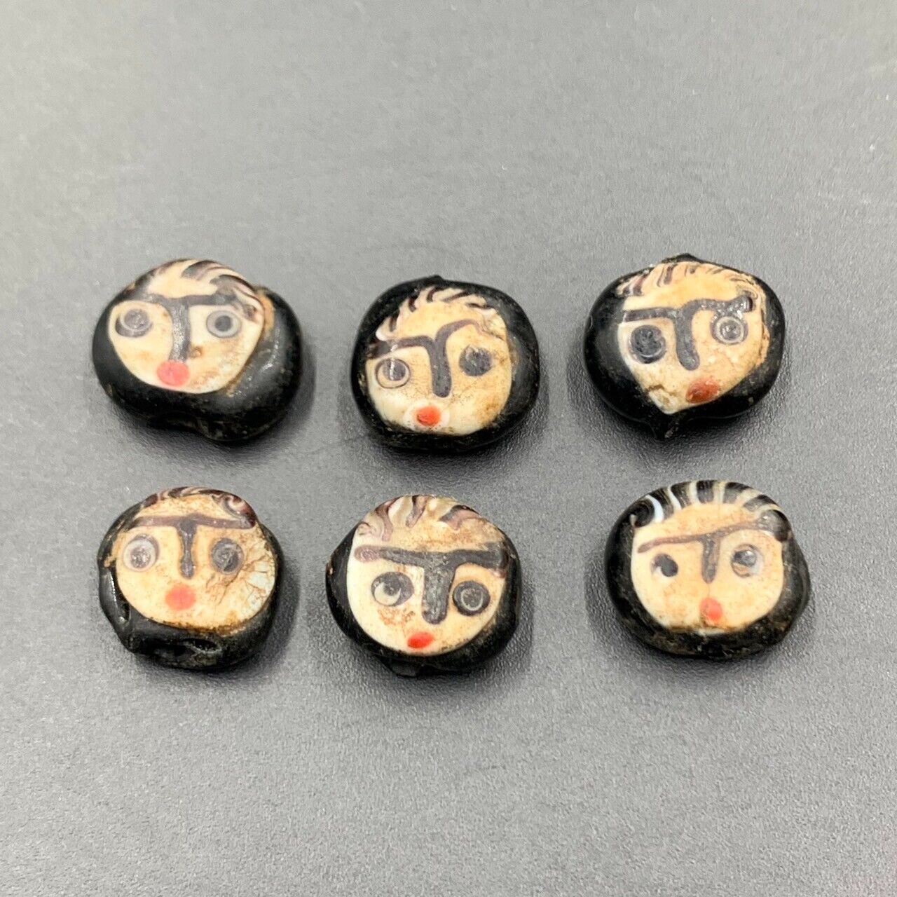 Ancient Old Roman Antique Face Beads, 6 Antique Old Face Beads For Collection - Image 2 of 4