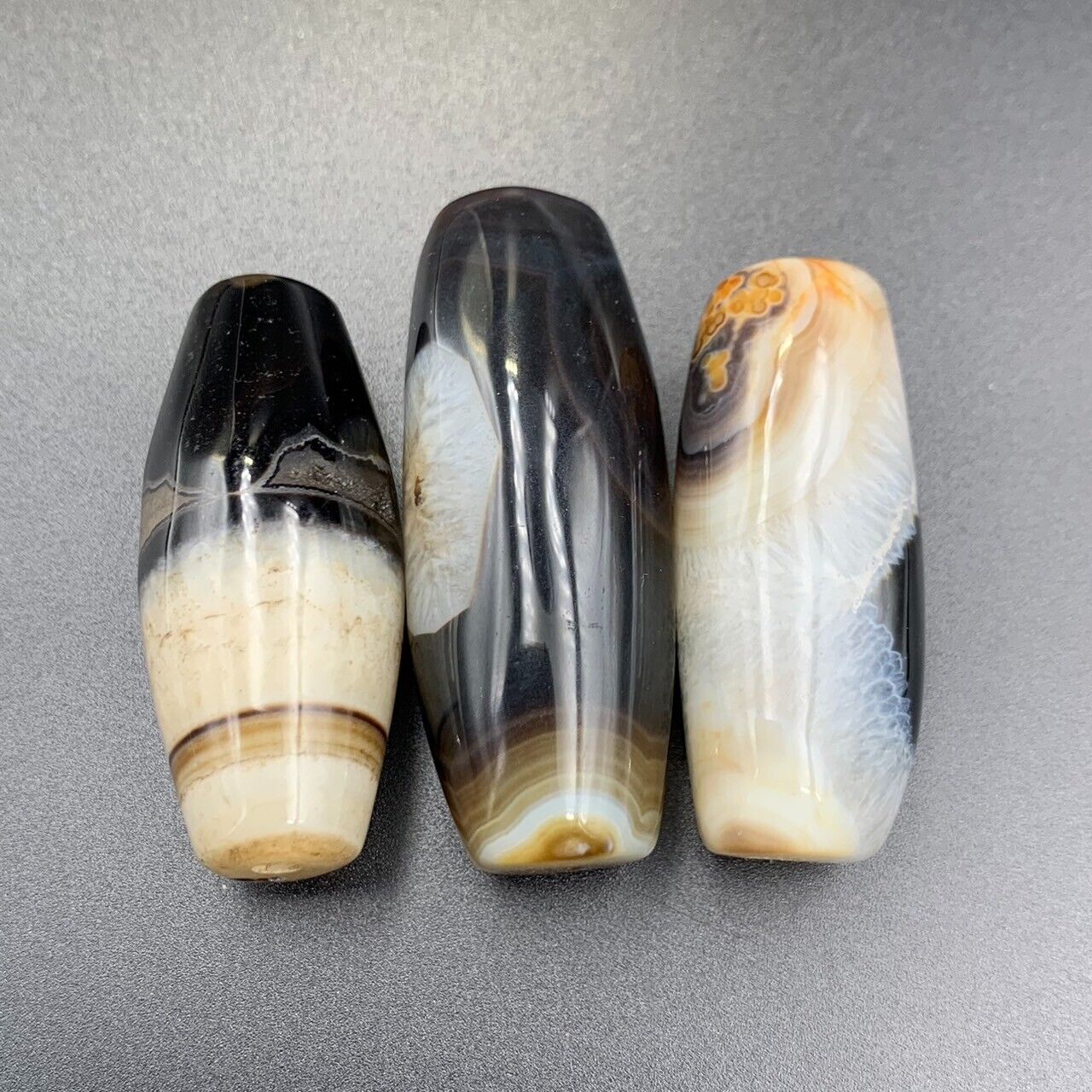 Awesome 3 Agate Beads, Awesome Collectible Natural Agate Beads - Image 2 of 6