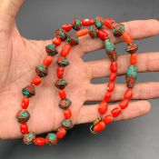 Awesome Natural Dyed Coral With Nepalese Handmade Vintage Beads Necklace.
