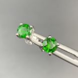 Stunning Rare Natural Green Chrome Diopside Gemstone With Silver Ear Stud