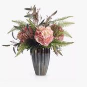 Peony Artificial Peach Hydrangea & Fern In Ceramic Vase 14/7 AM500