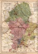 The County of Staffordshire Large Victorian Letts 1884 Antique Coloured Map.
