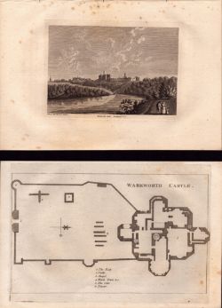 Warkworth Castle & Map Northumberland F. Grose 1783 Copper Engraving.
