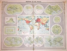 Antique John Bartholomew The Mapping of The World Large Coloured Map.