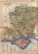 The County of Hampshire Large Victorian Letts 1884 Antique Coloured Map.