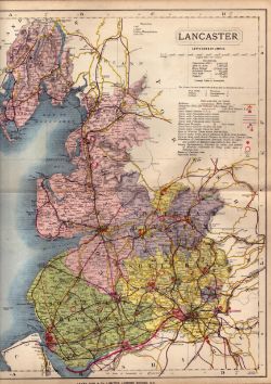 The County of Lancashire Large Victorian Letts 1884 Antique Coloured Map.