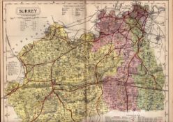 The County of Surrey Large Victorian Letts 1884 Antique Coloured Map.