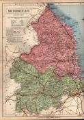 The County of Northumberland Large Victorian Letts 1884 Antique Coloured Map.