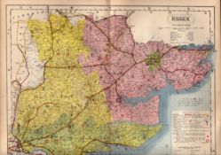 The County of Essex Large Victorian Letts 1884 Antique Coloured Map.