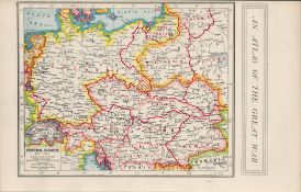 WW1 The Great War Central Europe Coloured Antique Map 1922.