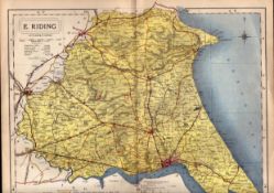 Yorkshire East Riding Large Victorian Letts 1884 Antique Coloured Map.