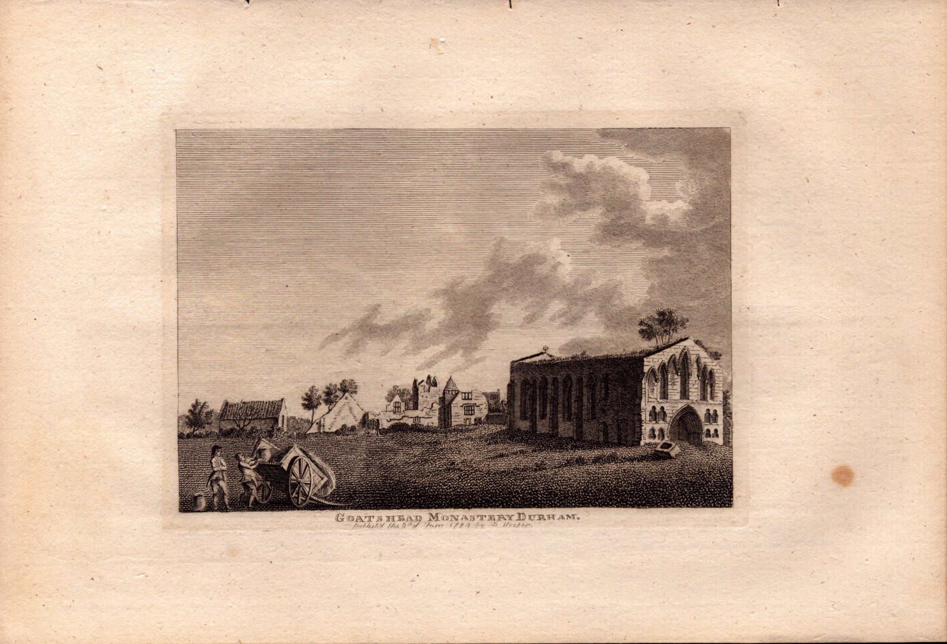 Goatshead Monastery Durham F. Grose 1784 Antique Copper Engraving.