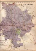 The County of Huntingdonshire Large Victorian Letts 1884 Antique Coloured Map.