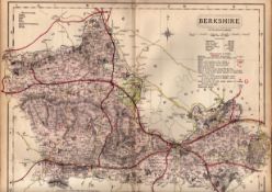 County of Berkshire Large Victorian Letts 1884 Antique Coloured Map.