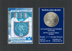 Rangers FC Barcelona Bears 1972 ECWC Mounted Card & Coin Metal Art.