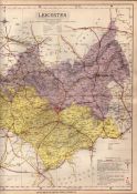 The County of Leicester Large Victorian Letts 1884 Antique Coloured Map.
