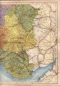 Wales Large Victorian Letts 1884 Antique Coloured Map.
