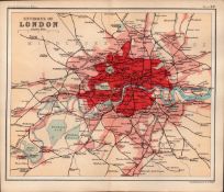 London Environs Area Double Sided Coloured Victorian 1896 Map.