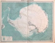 Antique South Polar Regions, Coloured Large Detailed Map.