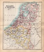 Holland & Belgium Double Sided Coloured Antique 1896 Map.