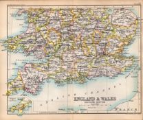 England & Wales Southern Section Area Double Sided Antique 1896 Map.