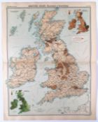Antique Bartholomew Large British Isles Railway & Industrial Coloured Map.