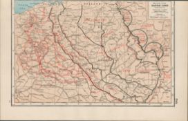 WW1 Western Front Battle Lines Antique Coloured Map 1922.