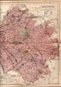 The County of Herefordshire Large Victorian Letts 1884 Antique Coloured Map.
