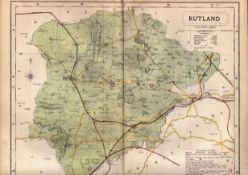 The County of Rutland Large Victorian Letts 1884 Antique Coloured Map.