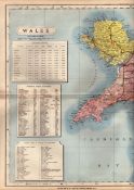 North Wales Large Victorian Letts 1884 Antique Coloured Map.