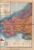 Western Wales Large Victorian Letts 1884 Antique Coloured Map.