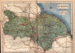 Yorkshire North Riding Large Victorian Letts 1884 Antique Coloured Map.