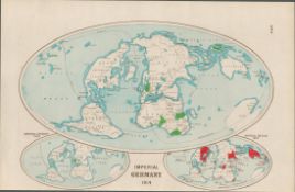 WW1 Imperial Germany 1914 Coloured Antique Map 1922.
