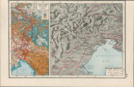 WW1 The Italian & Isonzo Front Coloured Antique Map 1922.